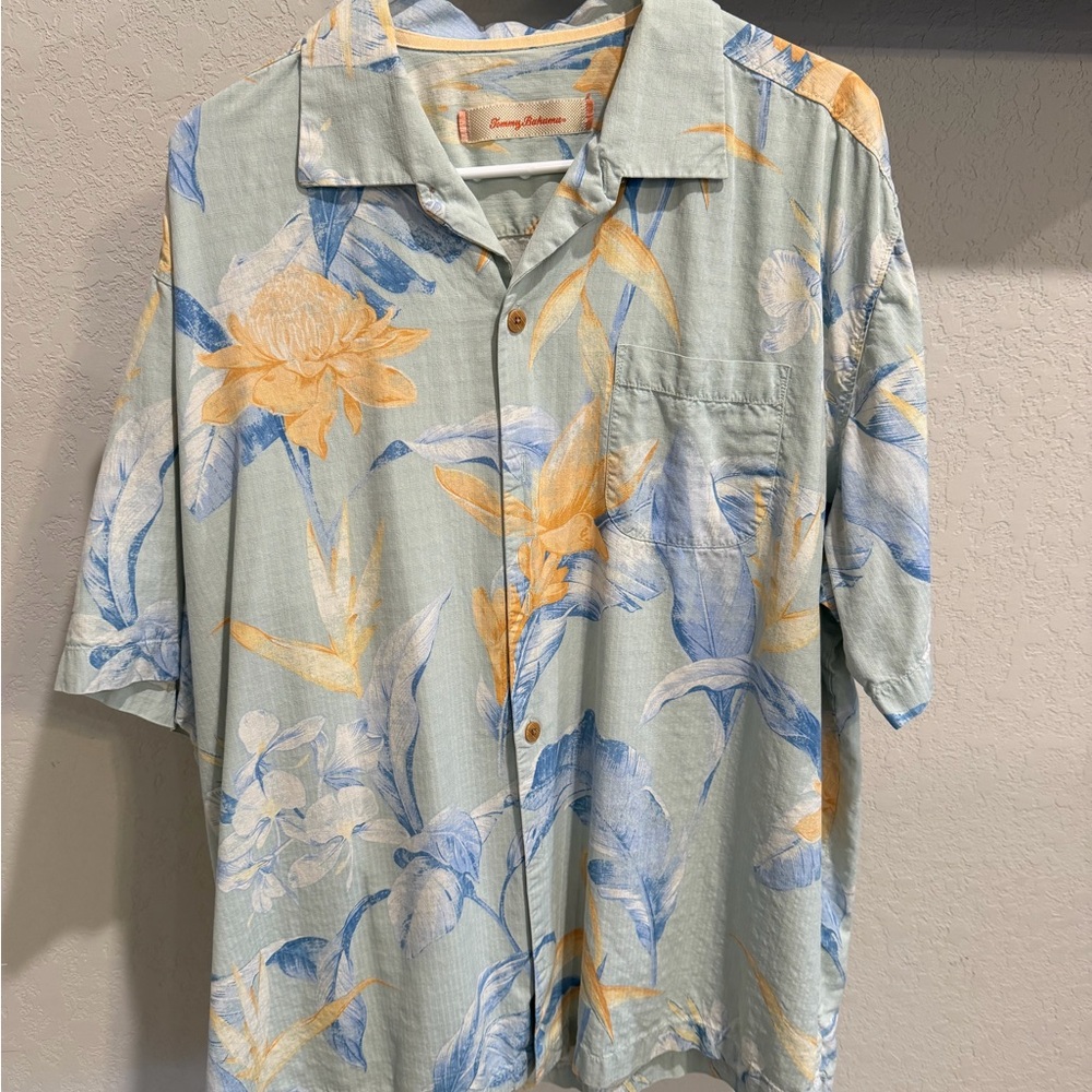 Tommy Bahama Pale Blue Tropical Floral Camp Shirt - Picture 2 of 4